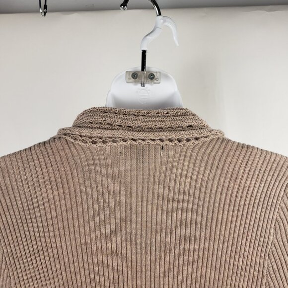 ELEMENTZ Sz PS Cardigan Sweater Tan Taupe Khaki Open Knit Weave Women Petite - Picture 6 of 16